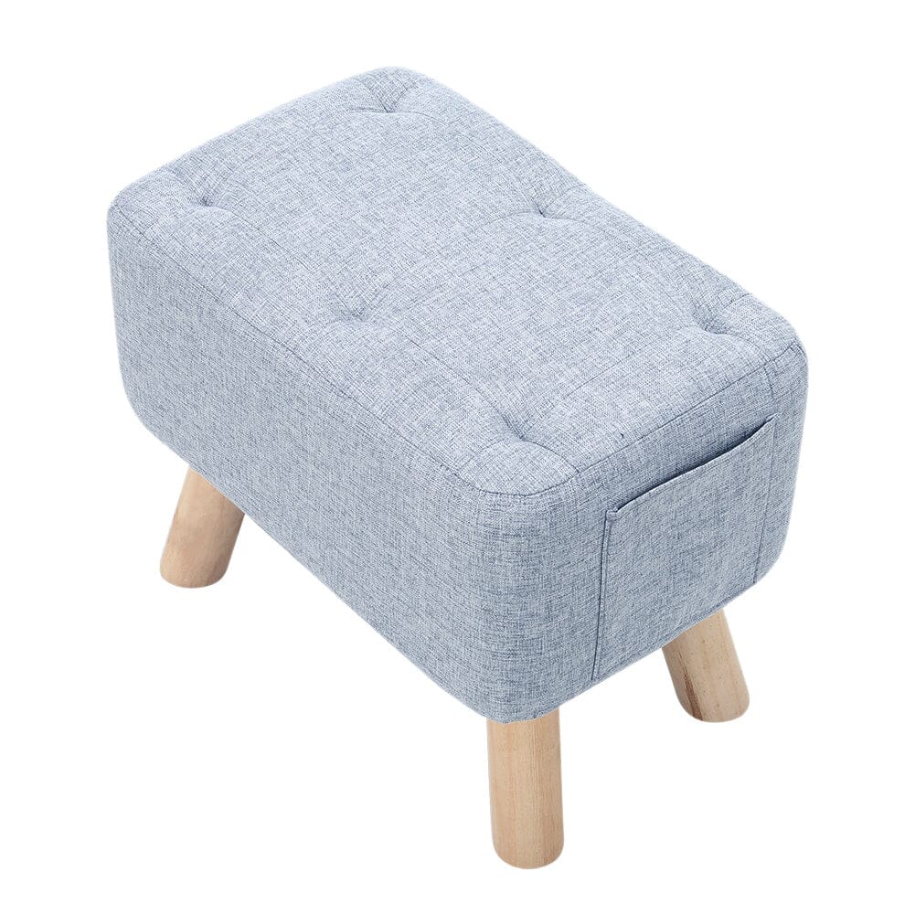 Linen Upholstered Rectangular Footstool with Wooden Legs Living and Home