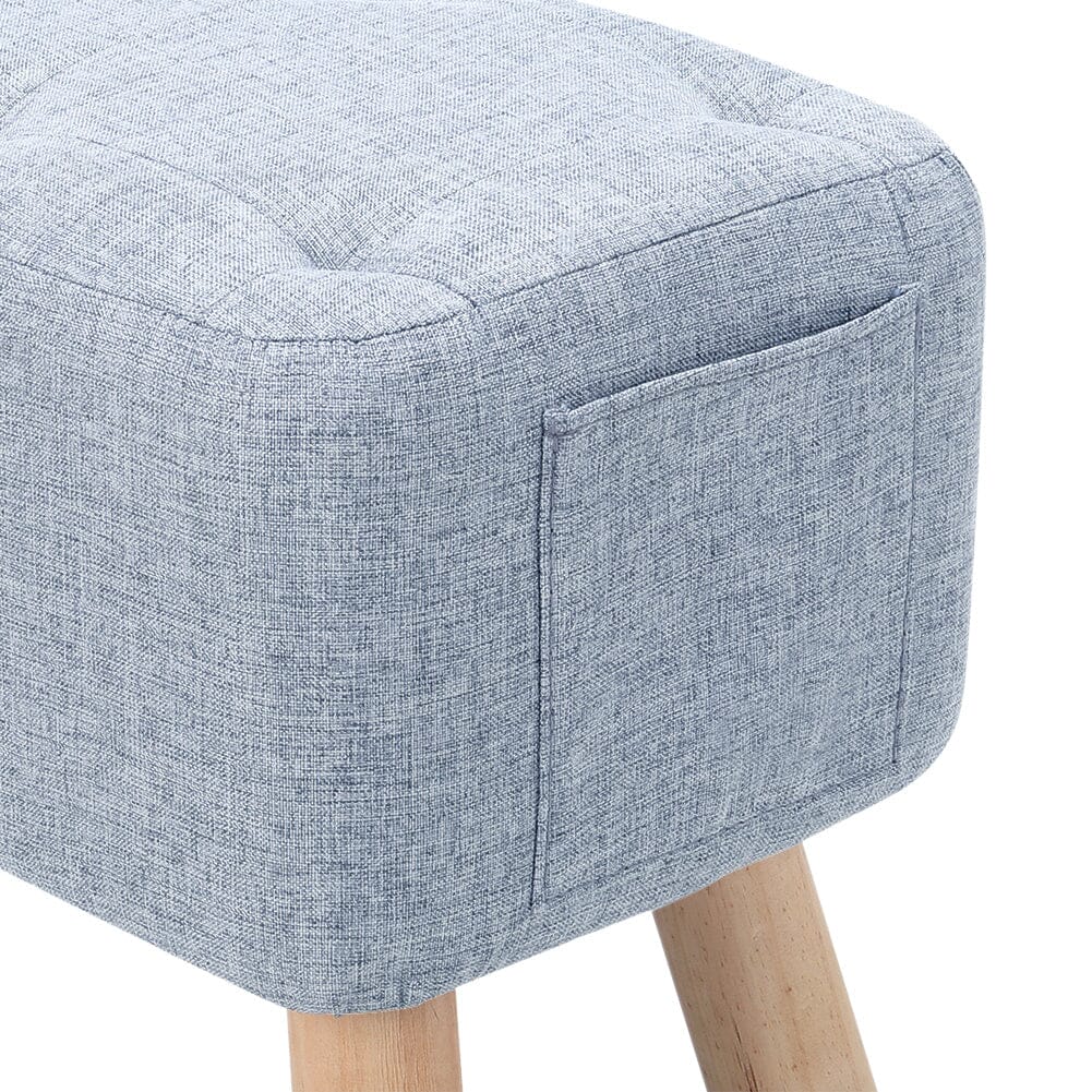 Linen Upholstered Rectangular Footstool with Wooden Legs Living and Home
