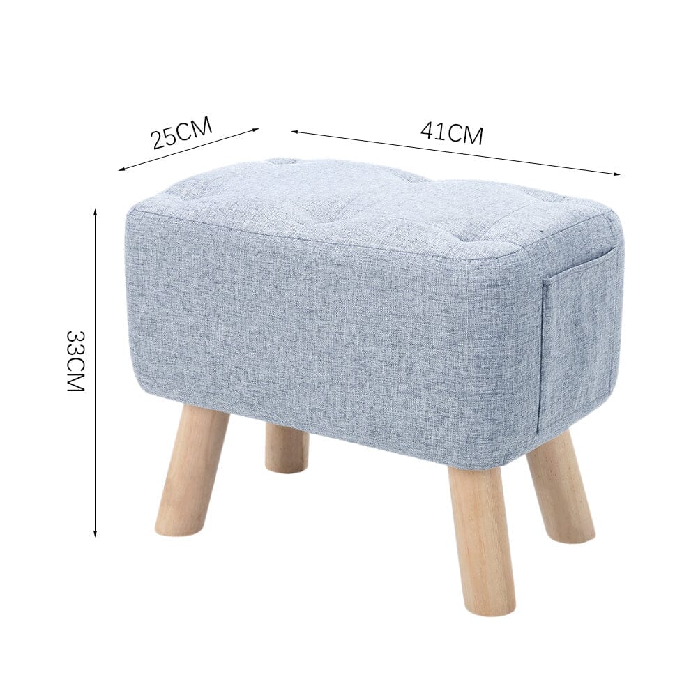 Linen Upholstered Rectangular Footstool with Wooden Legs Living and Home