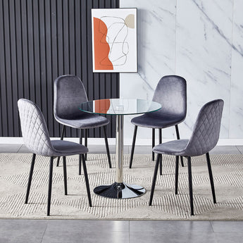 70cm Dia. Round Dining Table with Tempered Glass Top and Pedestal Base