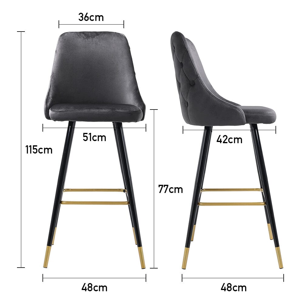 3ft Height Bar Stools with Footrest Set of 2 Velvet Padded Bar Stools Living and Home