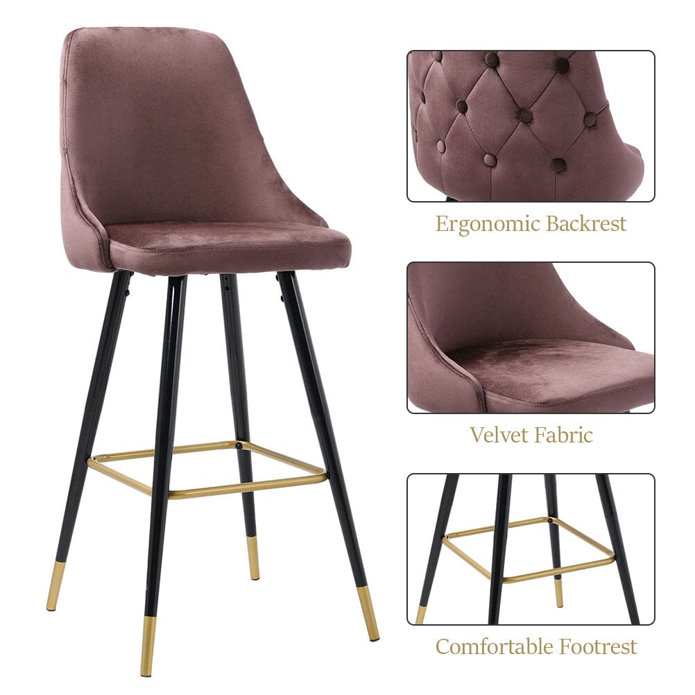 3ft Height Bar Stools with Footrest Set of 2 Velvet Padded Bar Stools Living and Home