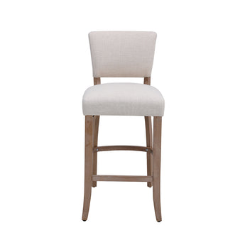 Beige Linen Upholstered Bar Stool Dining Chair Set of 2
