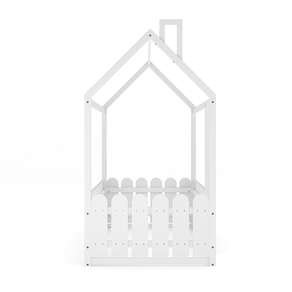 Solid Wooden House Bed Frame Low Toddler Bed with Fence and Roof Bed Frames Living and Home