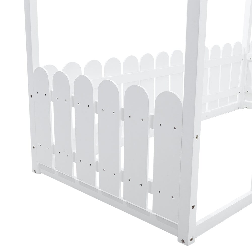 Solid Wooden House Bed Frame Low Toddler Bed with Fence and Roof Bed Frames Living and Home