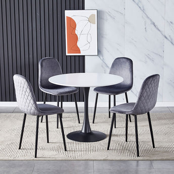 White/Black Round Wooden Table with Metallic Base
