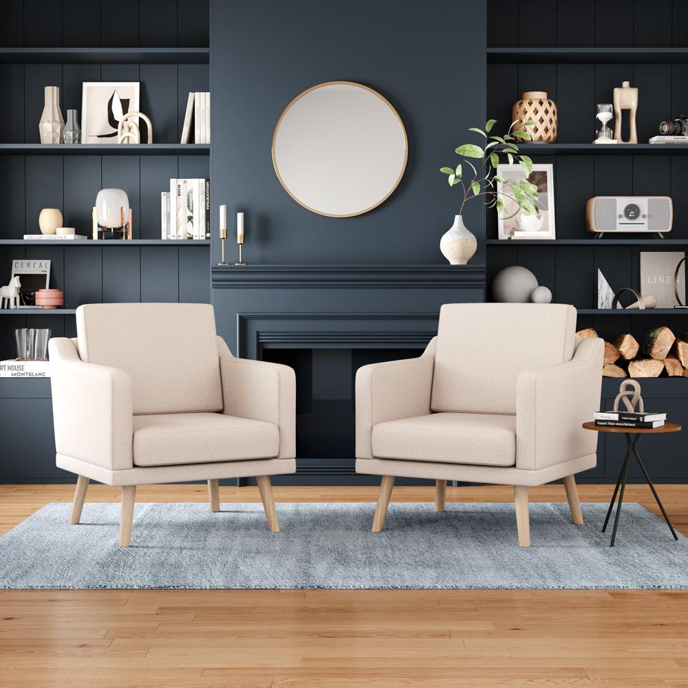 Linen Upholstered Padded Armchair Living Room Bedroom Single Sofa Armchairs Living and Home Beige