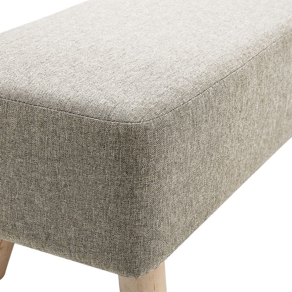 32 Inch Linen Banquette Footstool with Natural Wooden Legs Footstools Living and Home