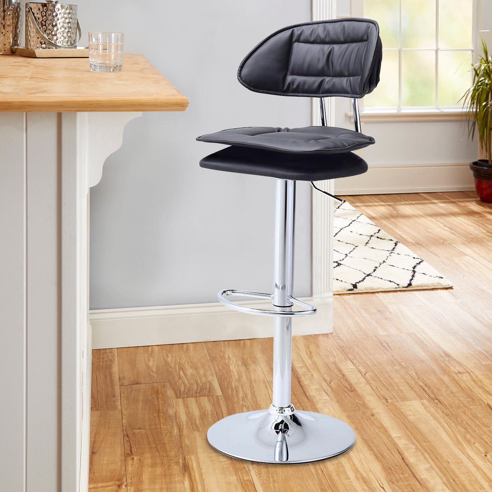 Stylish Black Adjustable Bar Stool with Cloud-Shaped PU Upholstery Living and Home