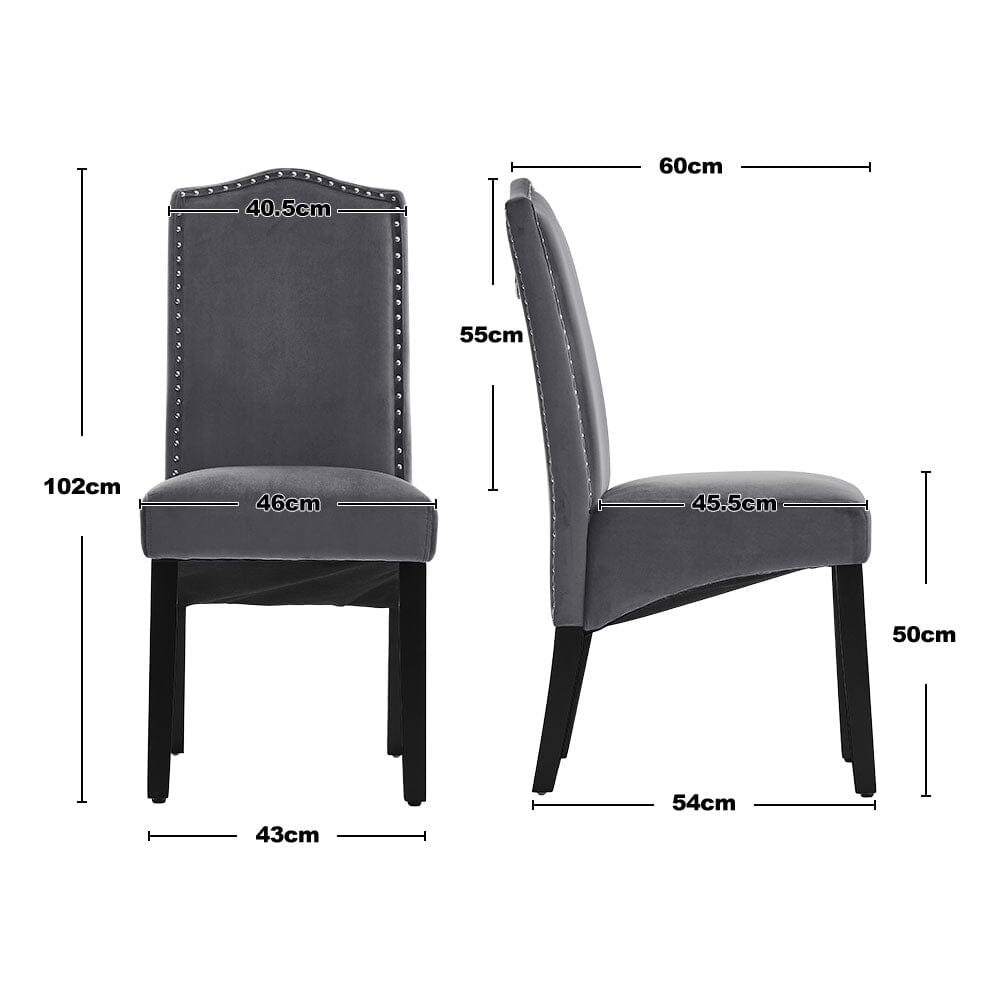 Grey Velvet High Back Dinning Chair Set of 2 Dining Chairs Living and Home