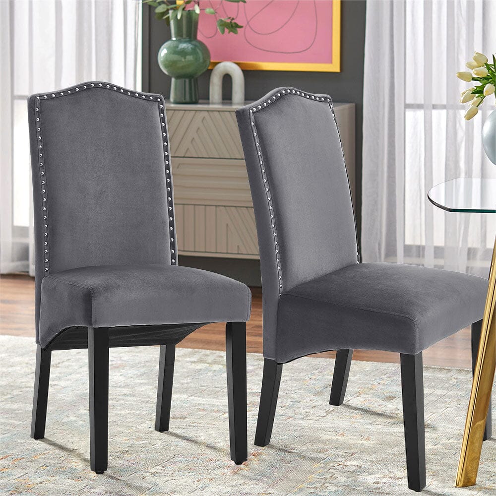 Grey Velvet High Back Dinning Chair Set of 2 Dining Chairs Living and Home