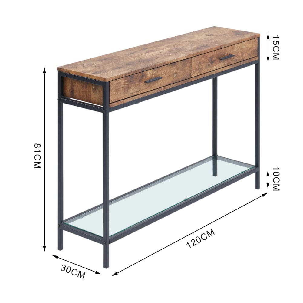 2 Drawers Console Table Storage Stand with Glass Shelf Console Tables Living and Home