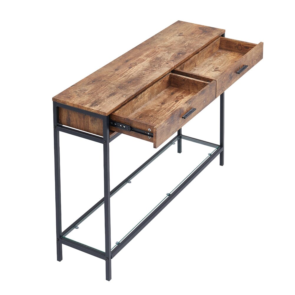2 Drawers Console Table Storage Stand with Glass Shelf Console Tables Living and Home