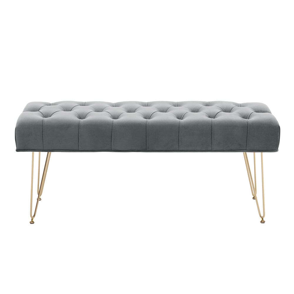Buttoned Velvet Bench Gold Hairpin Legs Benches Living and Home