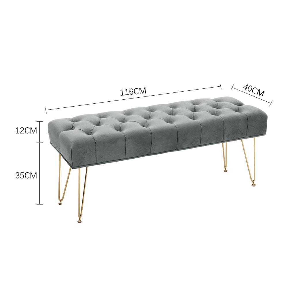 Buttoned Velvet Bench Gold Hairpin Legs Benches Living and Home