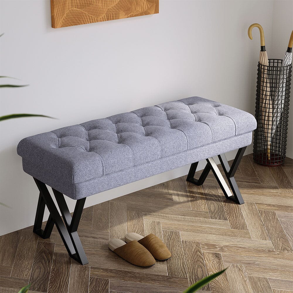 104cm W Mid Century Soft Metal Upholstered Bench Benches Living and Home