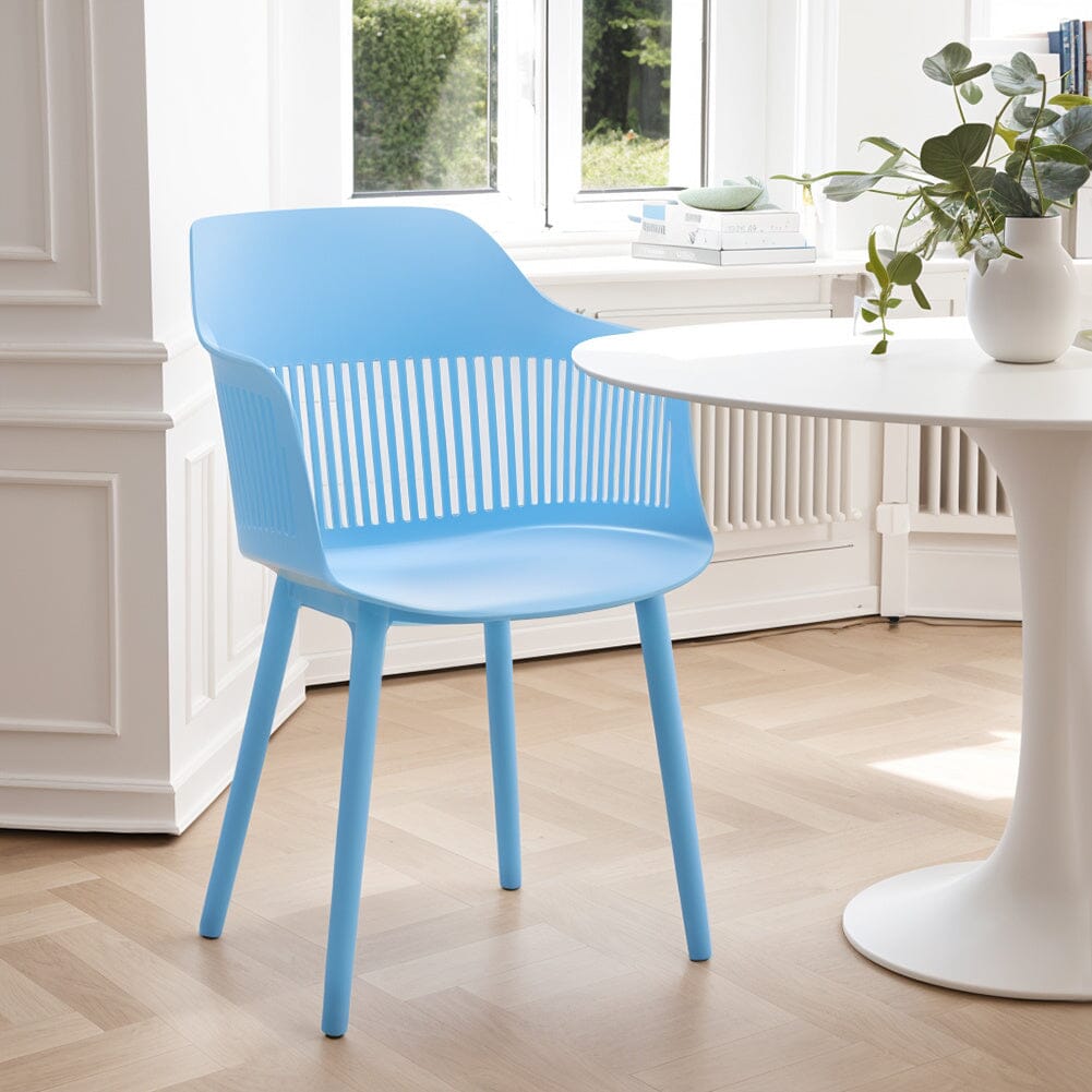 Vibrant Blue Plastic Chair, Set of Four, Durable and Lightweight Living and Home