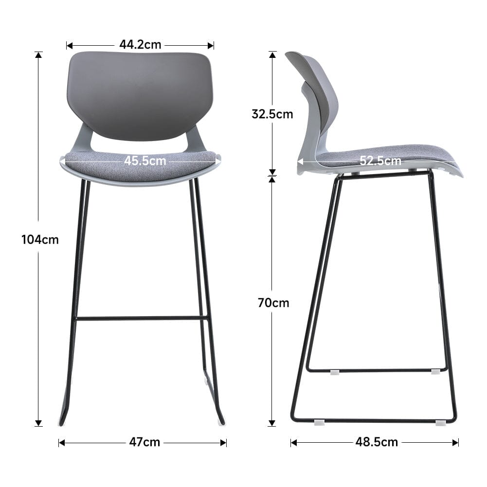 Modern Gray Plastic Bar Stools with Black Painted Legs, Set of Two Living and Home