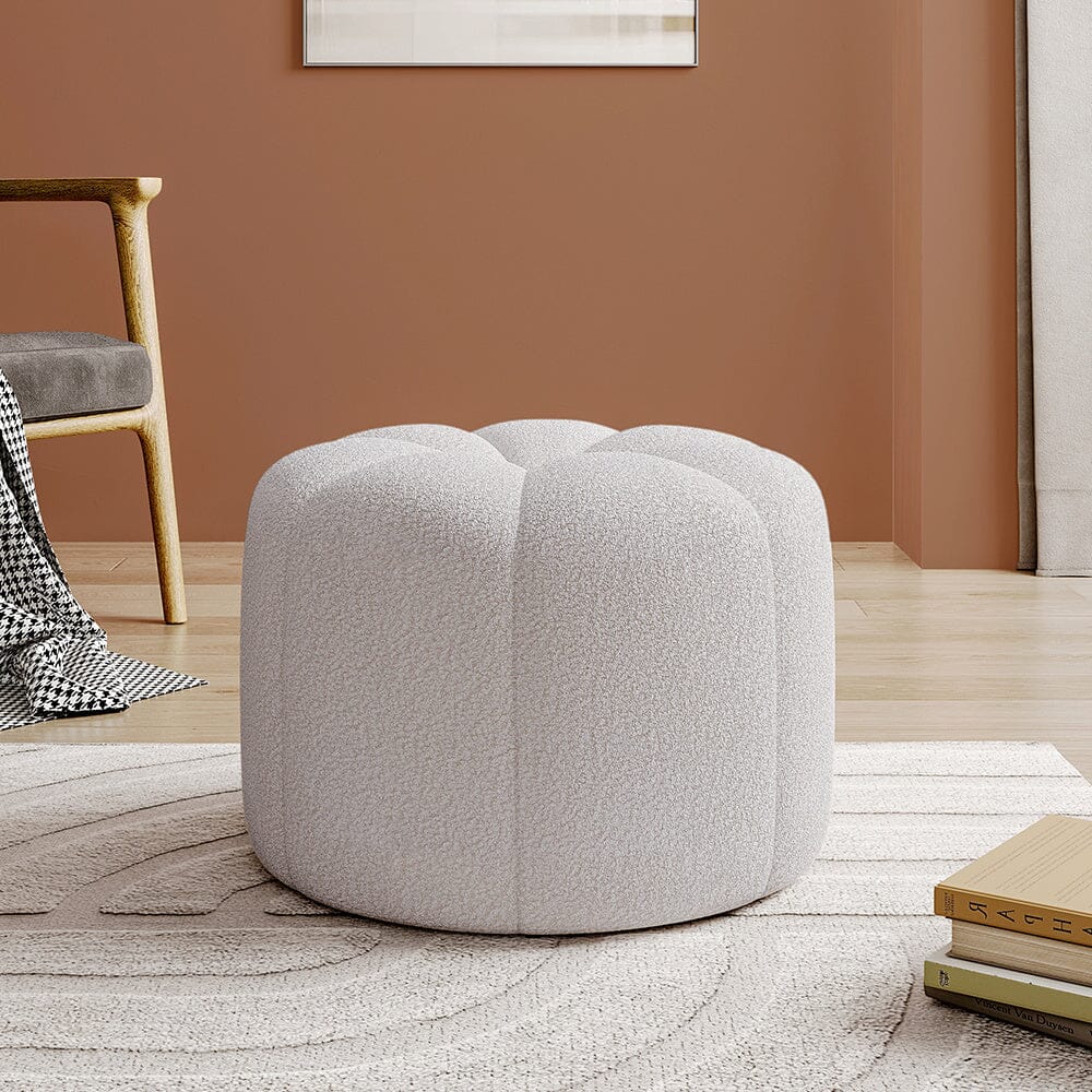 Round Shape Teddy Fabric Footstool Living and Home