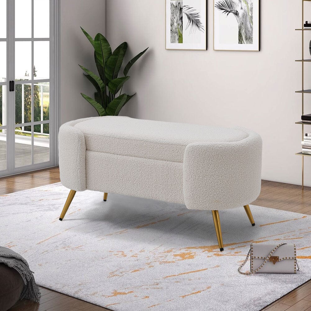 Modern White Upholstered Accent Bench with Stainless Steel Legs Benches Living and Home