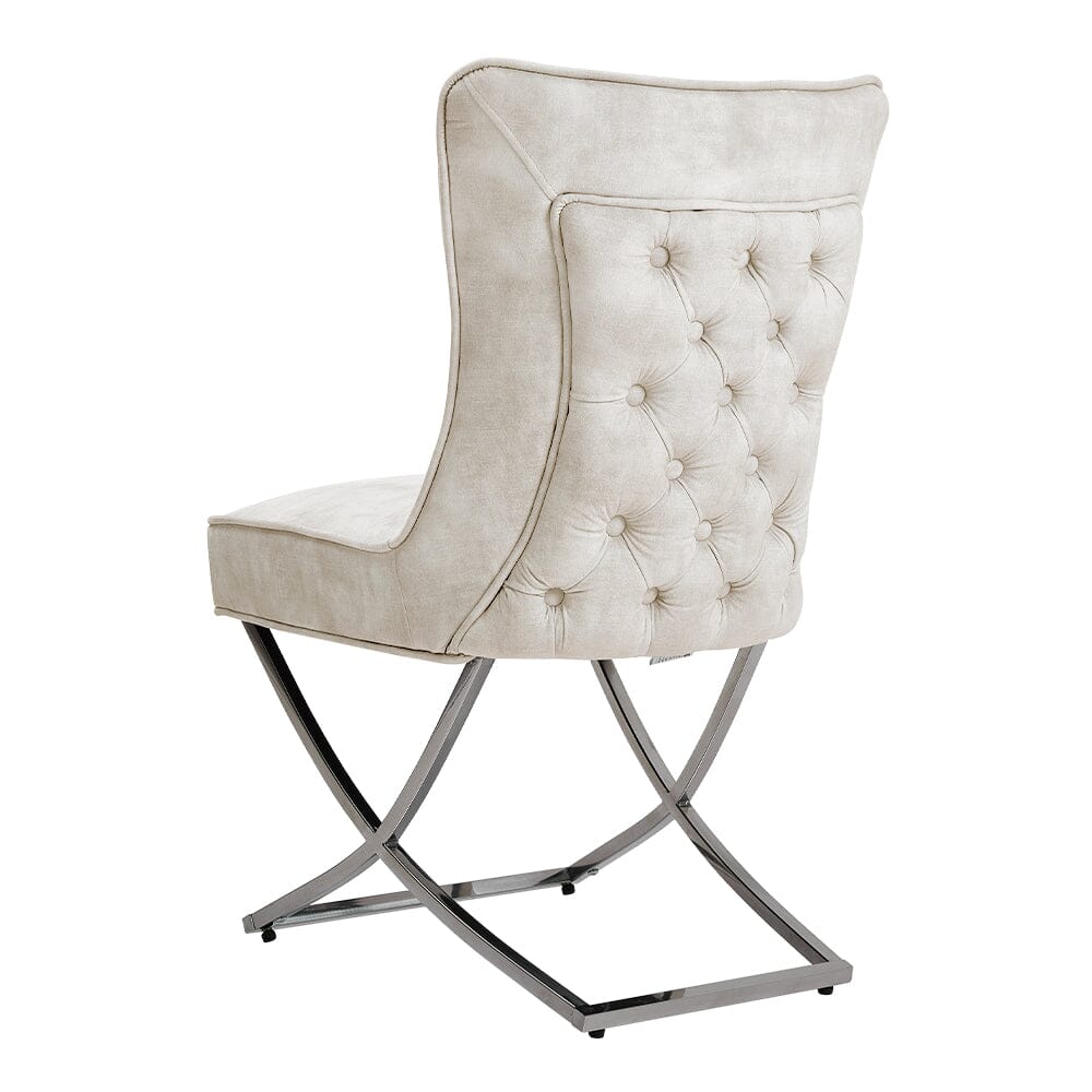 Set of 2 Beige High Back Dining Chairs with velvet Upholstered Dining Chairs Living and Home