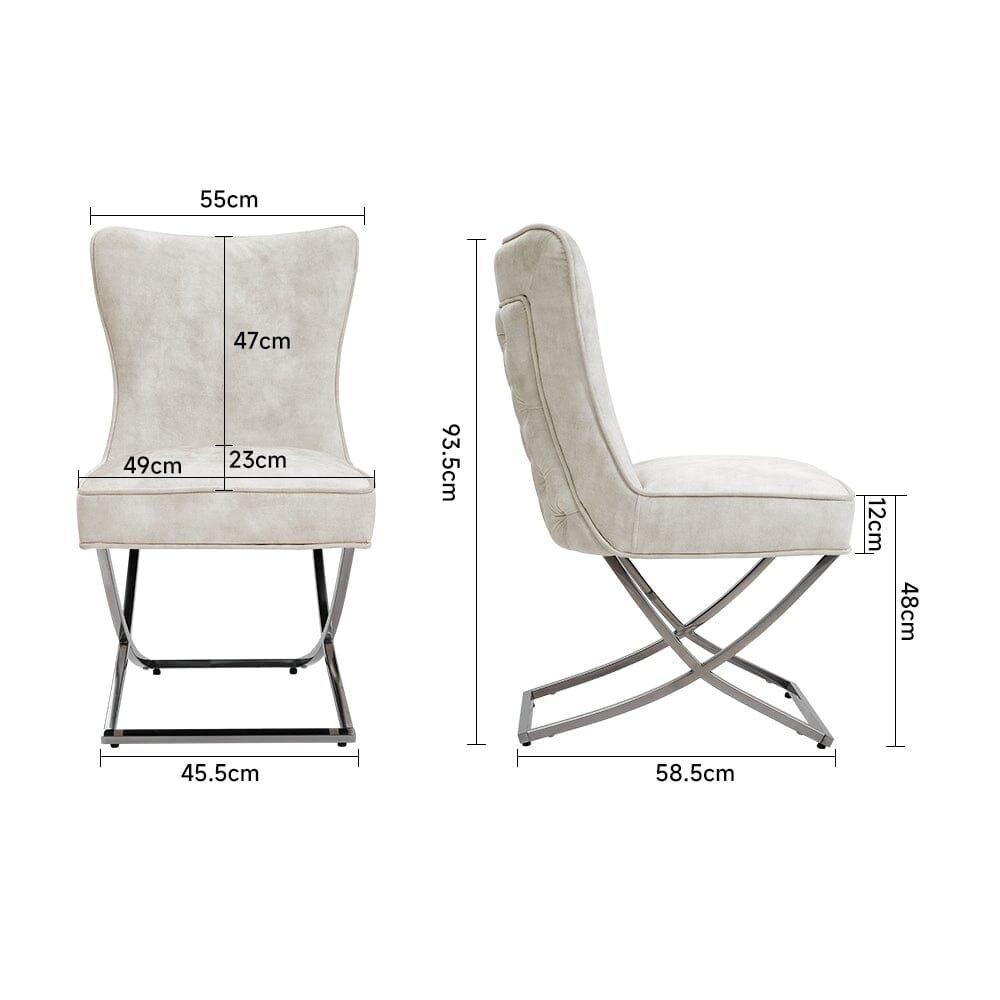 Set of 2 Beige High Back Dining Chairs with velvet Upholstered Dining Chairs Living and Home
