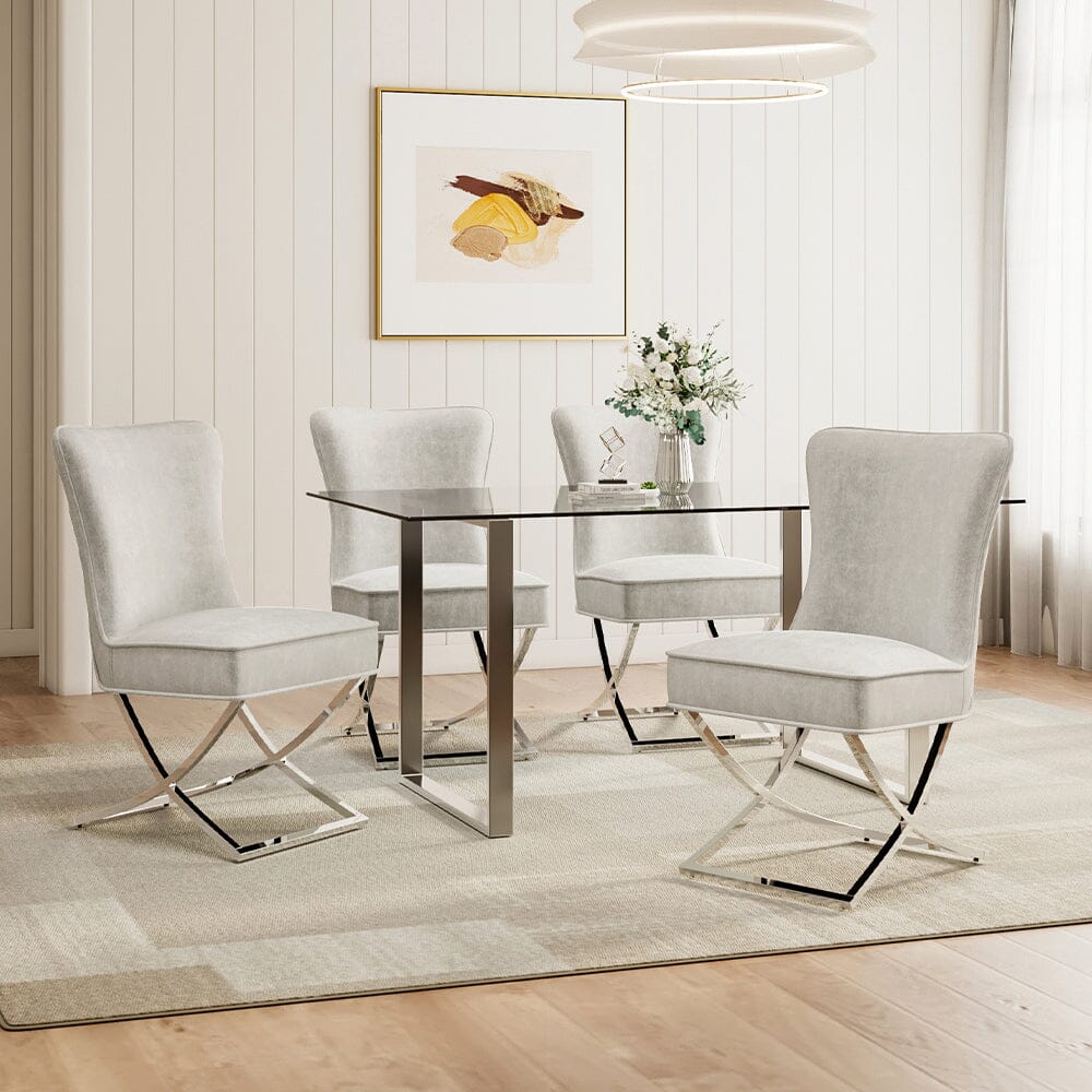 Set of 2 Beige High Back Dining Chairs with velvet Upholstered Dining Chairs Living and Home