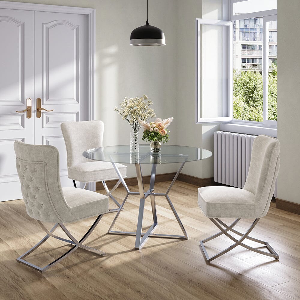 Set of 2 Beige High Back Dining Chairs with velvet Upholstered Dining Chairs Living and Home
