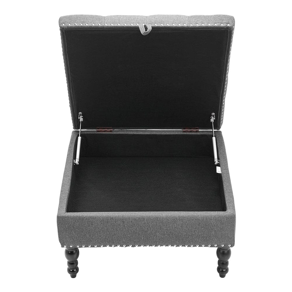 Square Linen Tufted Upholstered Ottoman with Storage Storage Footstools & Benches Living and Home
