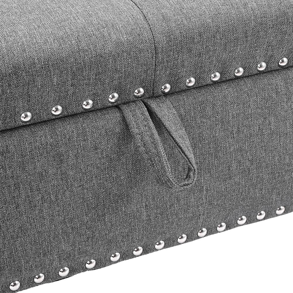 Square Linen Tufted Upholstered Ottoman with Storage Storage Footstools & Benches Living and Home