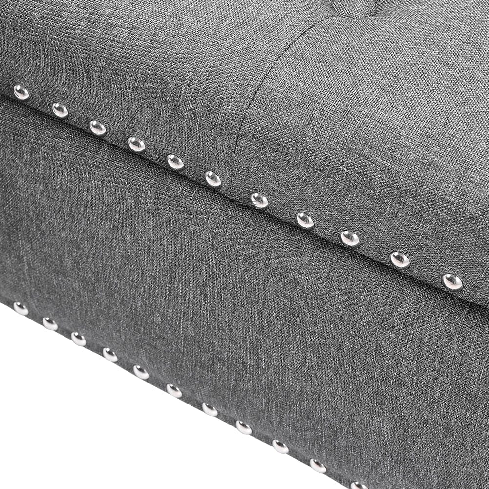 Square Linen Tufted Upholstered Ottoman with Storage Storage Footstools & Benches Living and Home