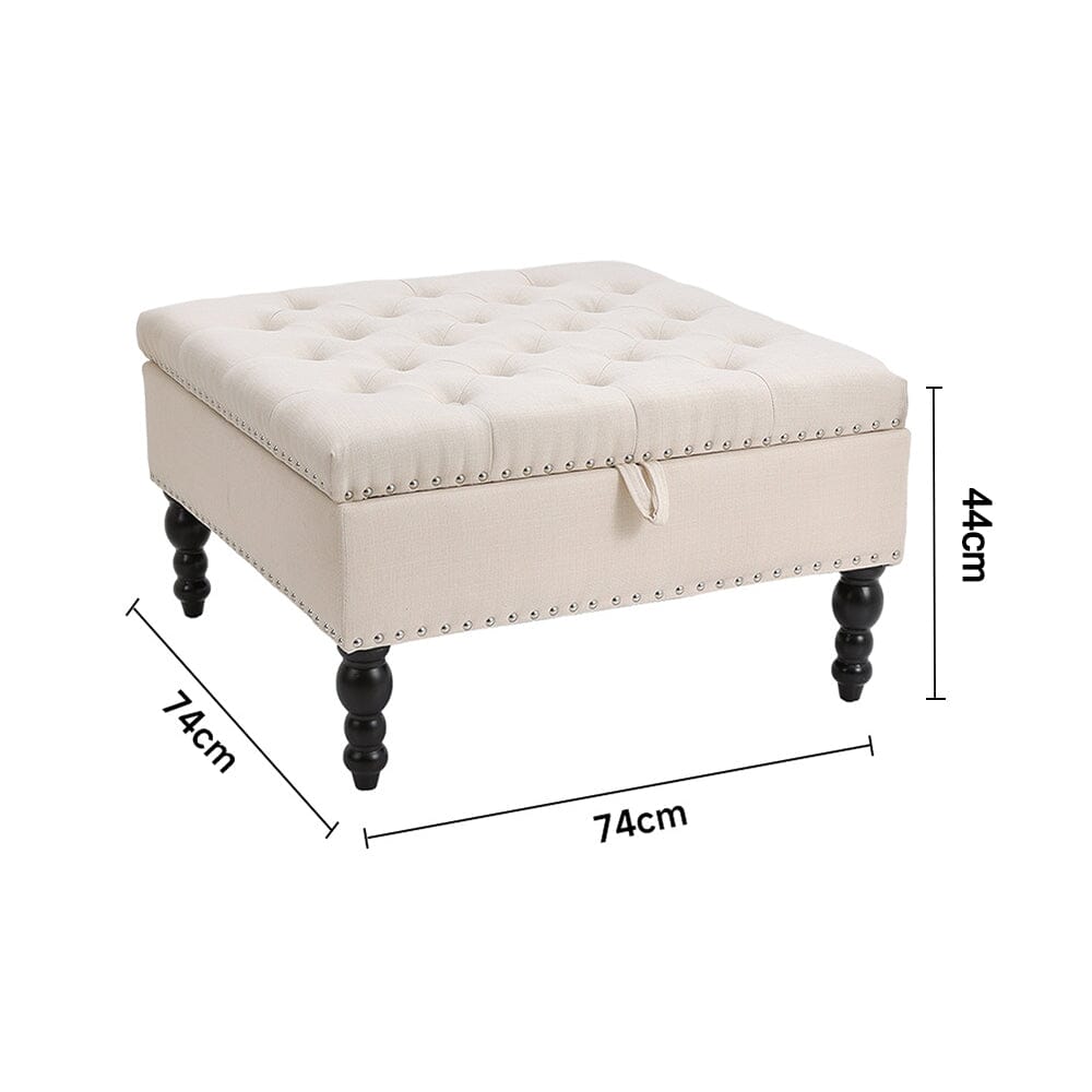 Square Linen Tufted Upholstered Ottoman with Storage Storage Footstools & Benches Living and Home