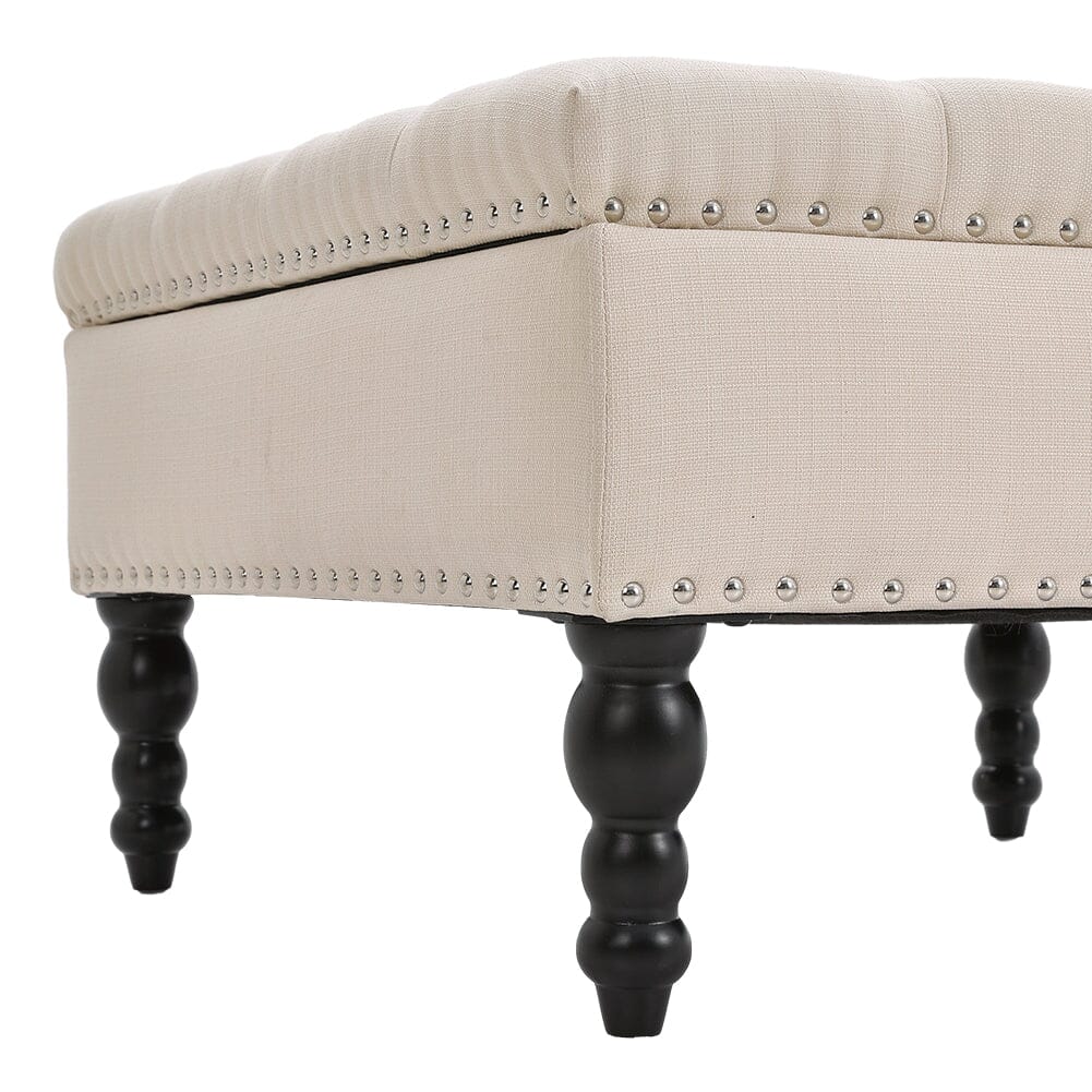 Square Linen Tufted Upholstered Ottoman with Storage Storage Footstools & Benches Living and Home