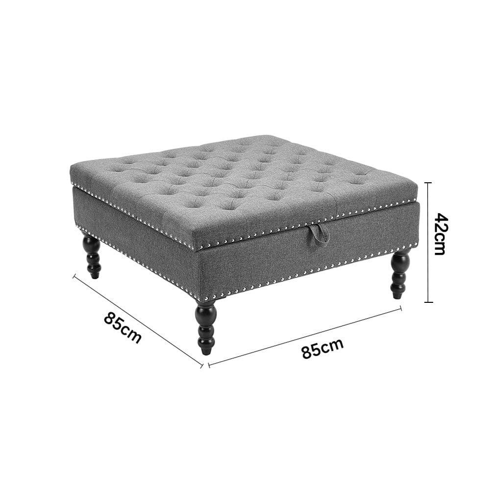 Square Linen Tufted Upholstered Ottoman with Storage Storage Footstools & Benches Living and Home