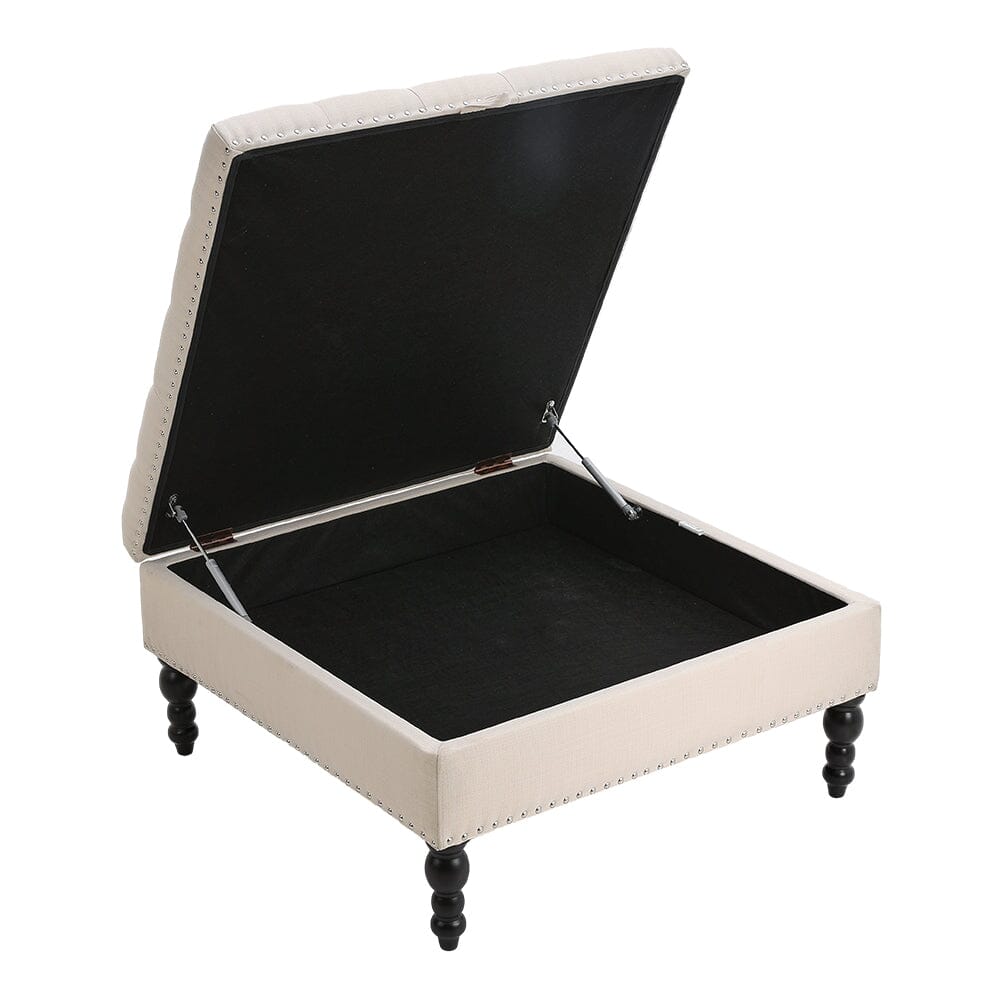 Square Linen Tufted Upholstered Ottoman with Storage Storage Footstools & Benches Living and Home