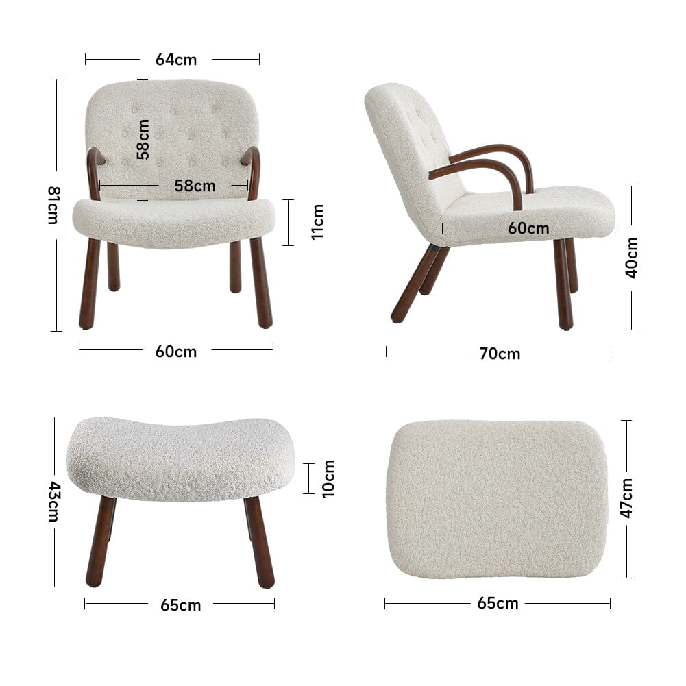 Modern White Lamb Wool Armchair with Ottoman Set Lounge Chair with Footstool Lounge Chairs Living and Home