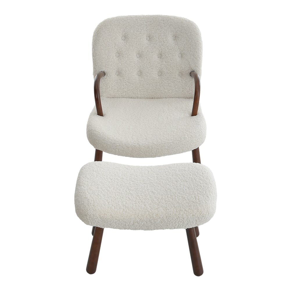 Modern White Lamb Wool Armchair with Ottoman Set Lounge Chair with Footstool Lounge Chairs Living and Home