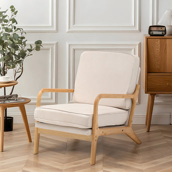 65CM Wide Linen Upholstered Wooden Armchair