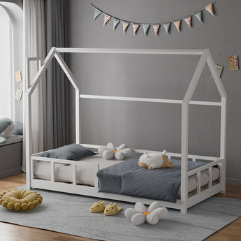 167CM Wide Pine Wood Children Bed with House-Shaped Frame