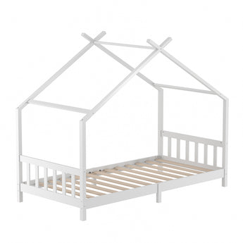 197CM Wide Pine Wood Children Bed with Roof-Shaped Frame