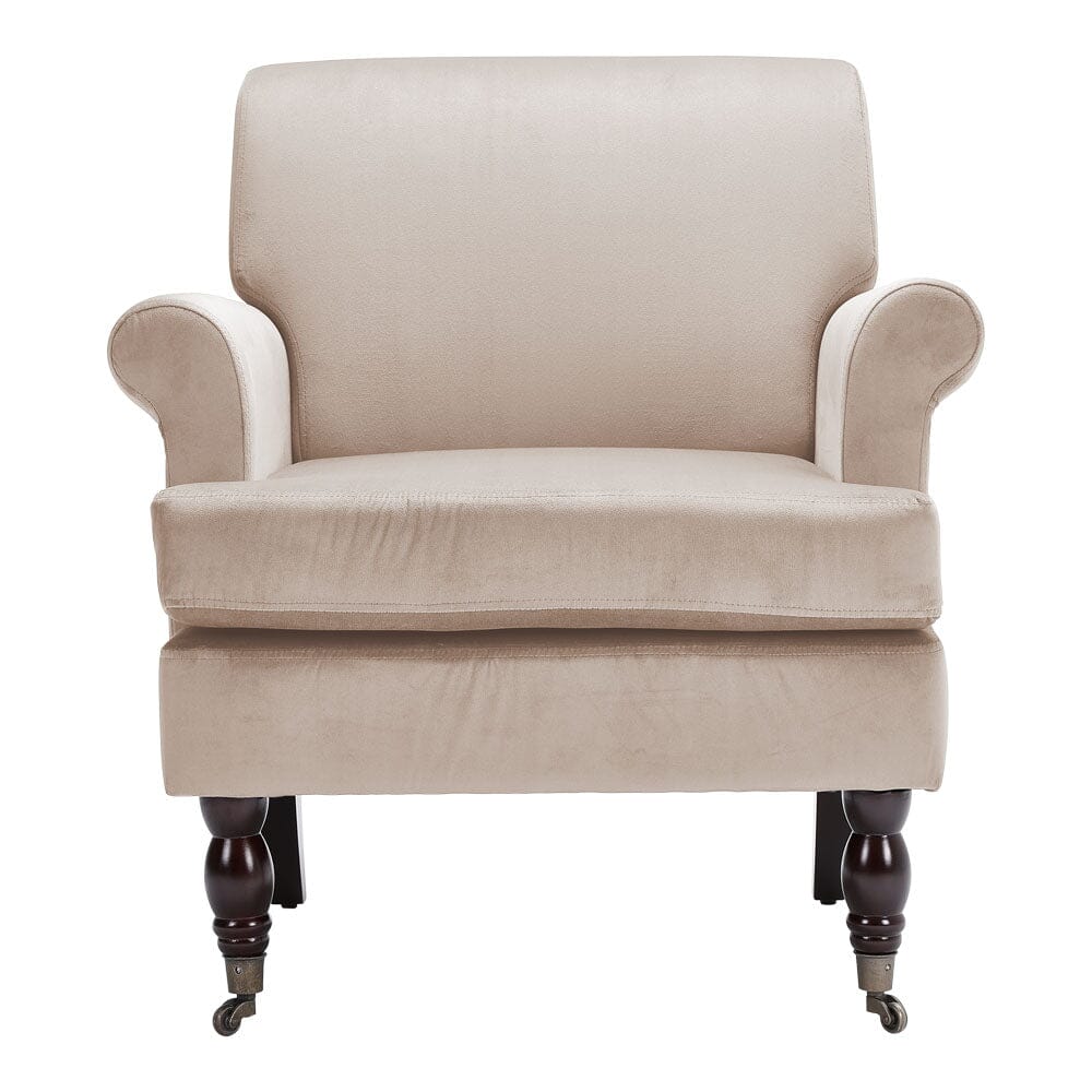 Contemporary Velvet upholstered Armchair with Casters Armchair Living and Home