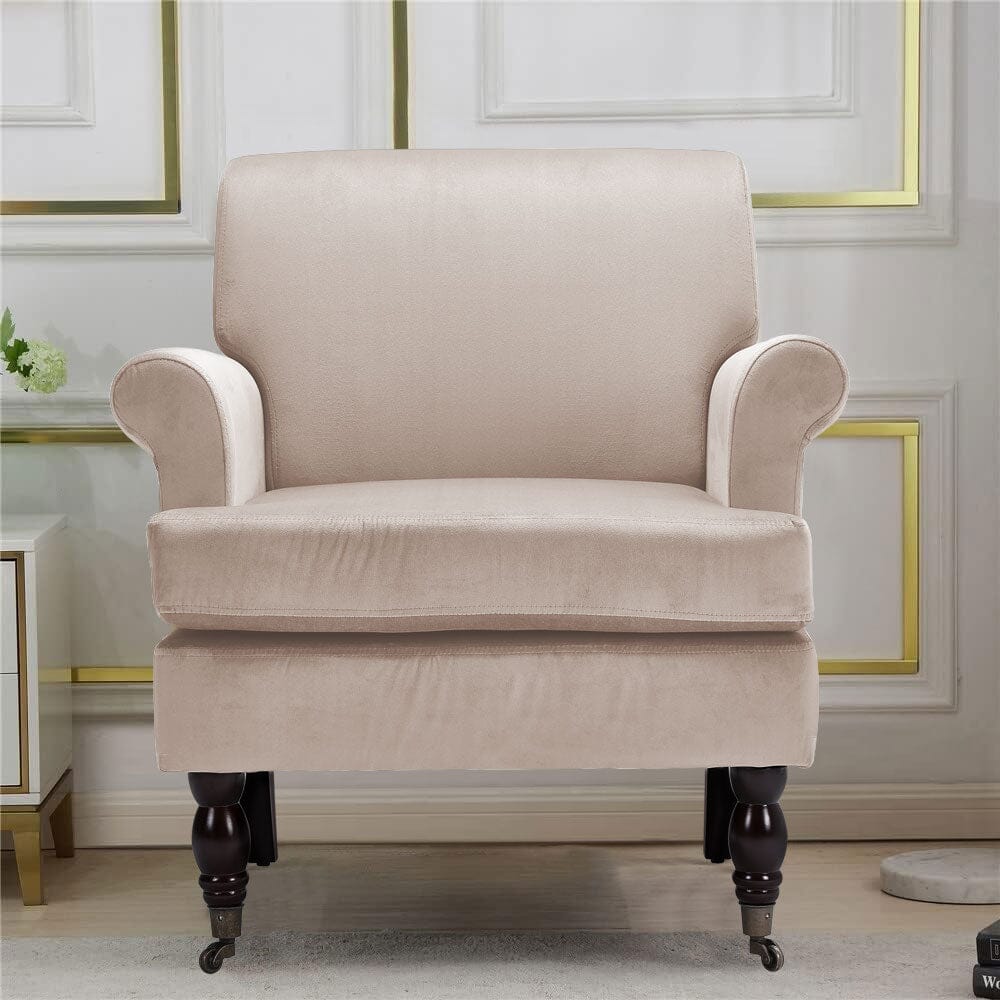 Contemporary Velvet upholstered Armchair with Casters Armchair Living and Home