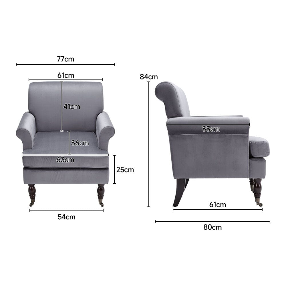 Contemporary Velvet upholstered Armchair with Casters Armchair Living and Home