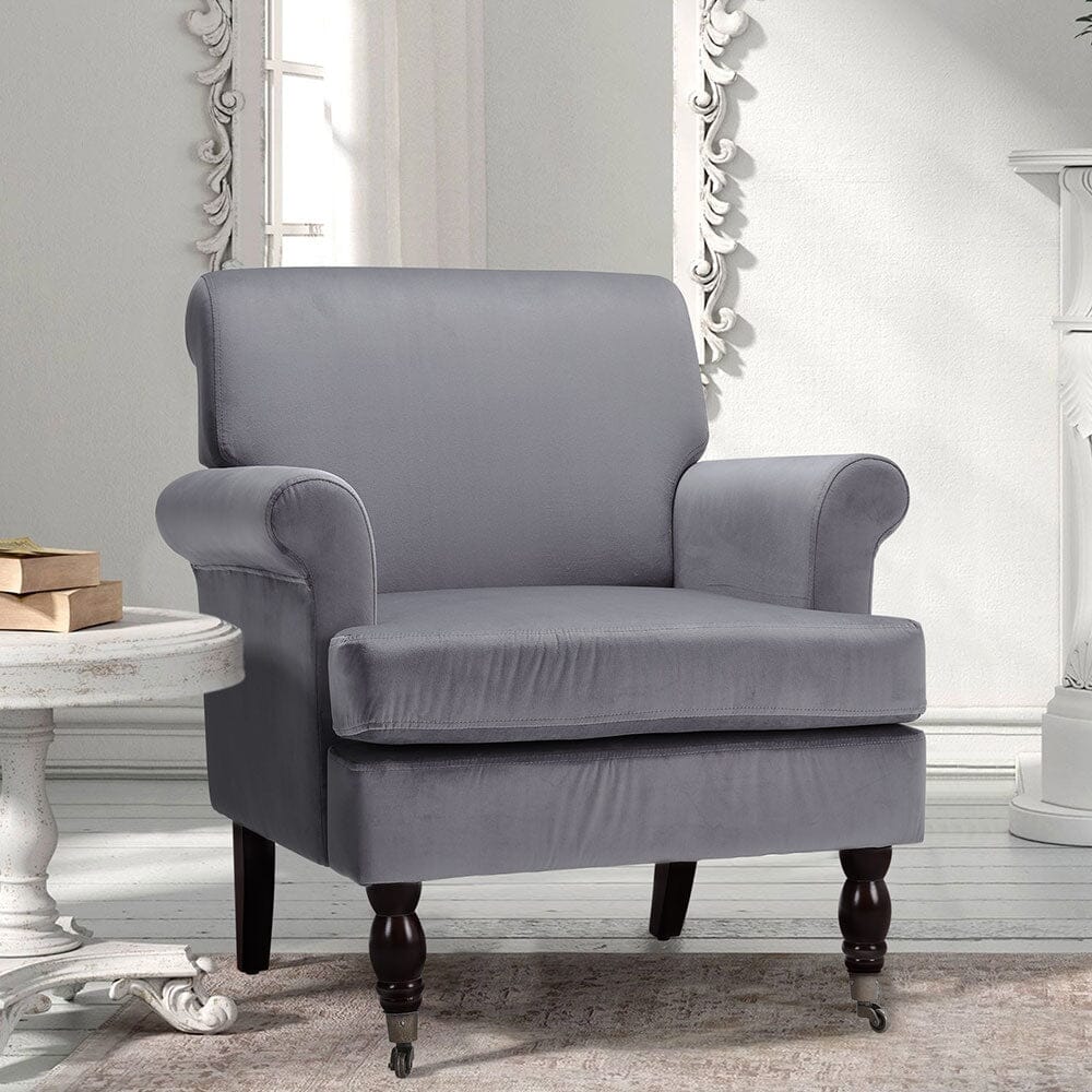 Contemporary Velvet upholstered Armchair with Casters Armchair Living and Home