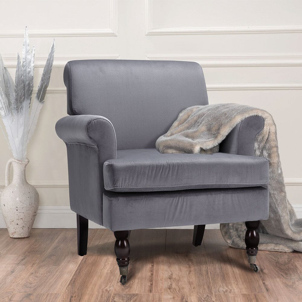 Contemporary Velvet upholstered Armchair with Casters Armchair Living and Home