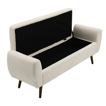 Linen / Faux Fur Upholstered Storage Bench with Wooden Legs