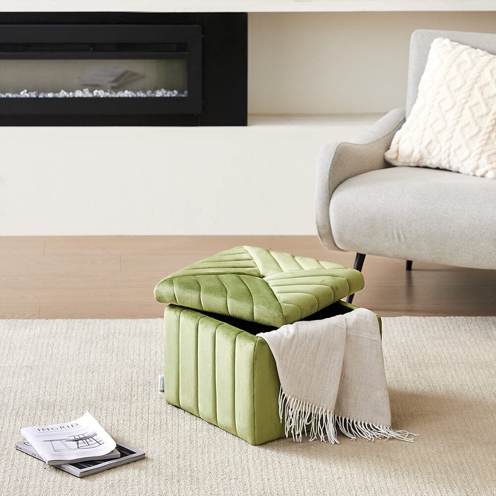 Upholstered Velvet Storage Ottoman Footstool Living and Home