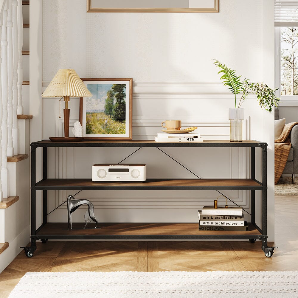 3-Tier Wood Storage Rack with Wheels Living and Home