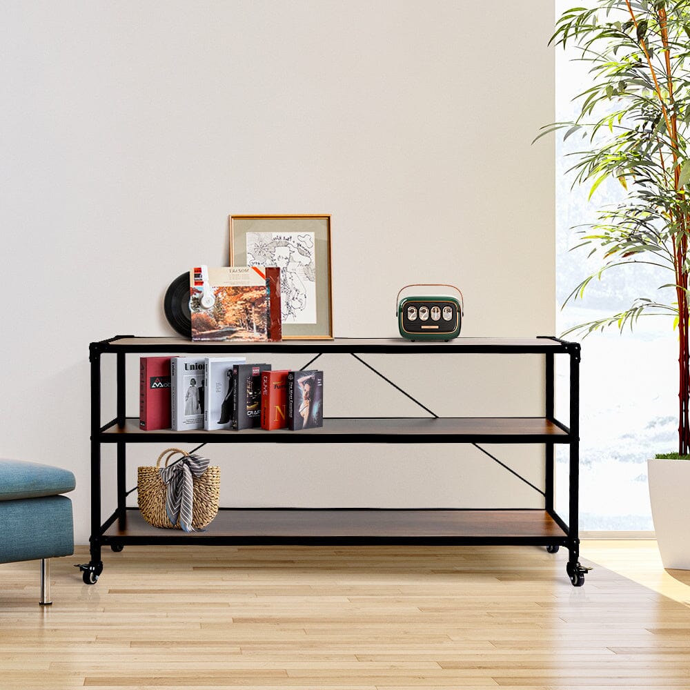 3-Tier Wood Storage Rack with Wheels Living and Home