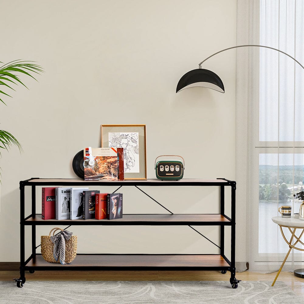 3-Tier Wood Storage Rack with Wheels Living and Home
